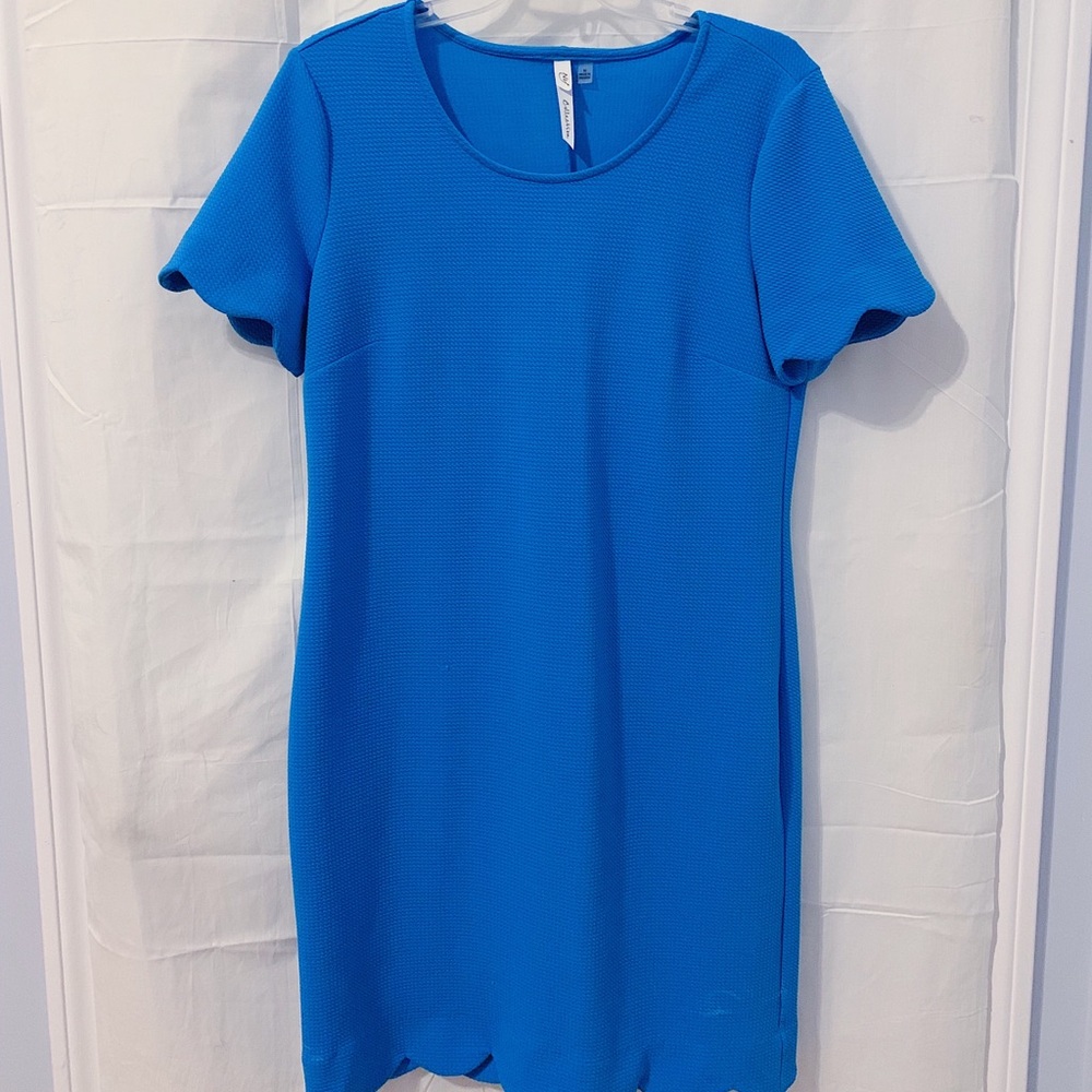 NY Collection scalloped blue casual dress